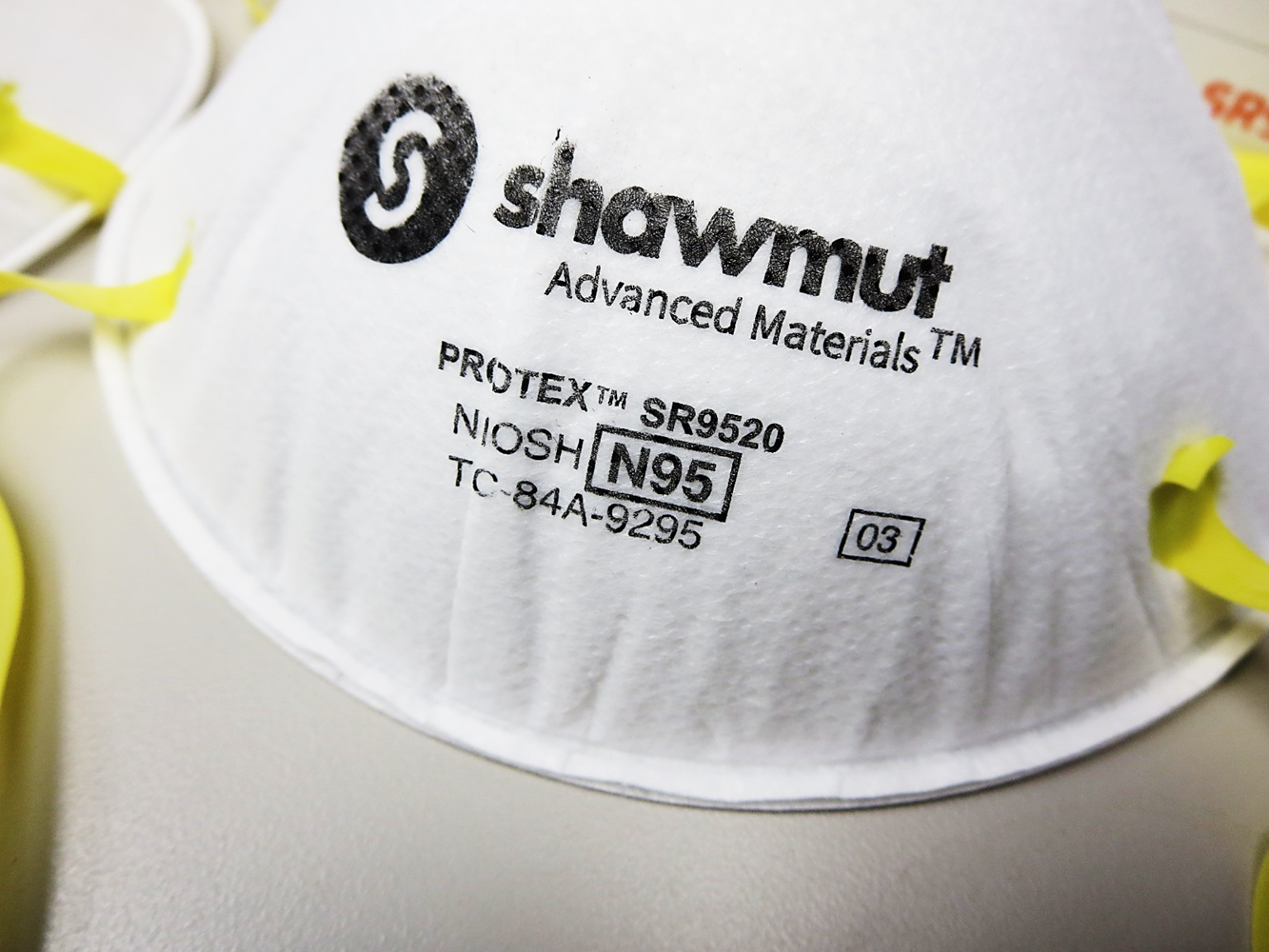 Model SR9520 Shawmut Protex Disposable N95 Molded-Cup Respirator Mask NIOSH approval stamp